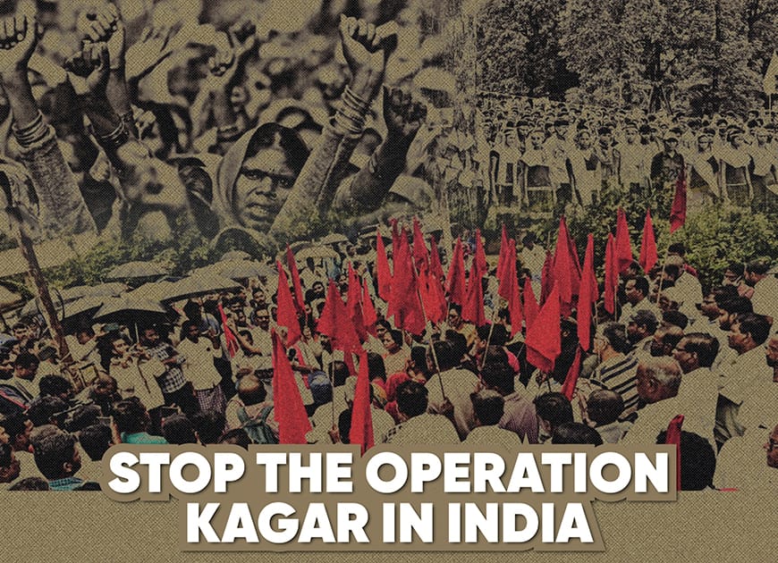 Imagen de archivo de un cartel de una campaña contra la Operación Kagaar en la India. Foto: yenidemokrasi36.net