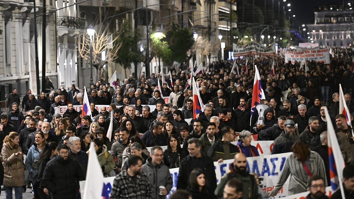 Manifestación en Atenas contra la guerra imperialista en Oriente Medio. Foto: KKE
