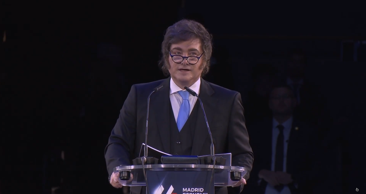El presidente argentino Javier Milei en el Madrid Economic Forum. Foto: Madrid Economic Forum