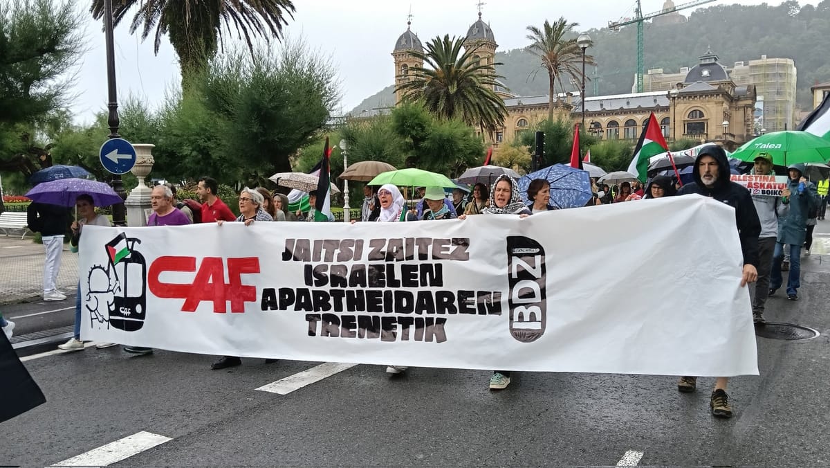 Manifestación en Donostia contra el tranvía de Jerusalén el pasado 14 de junio. Foto: ESK sindikatua