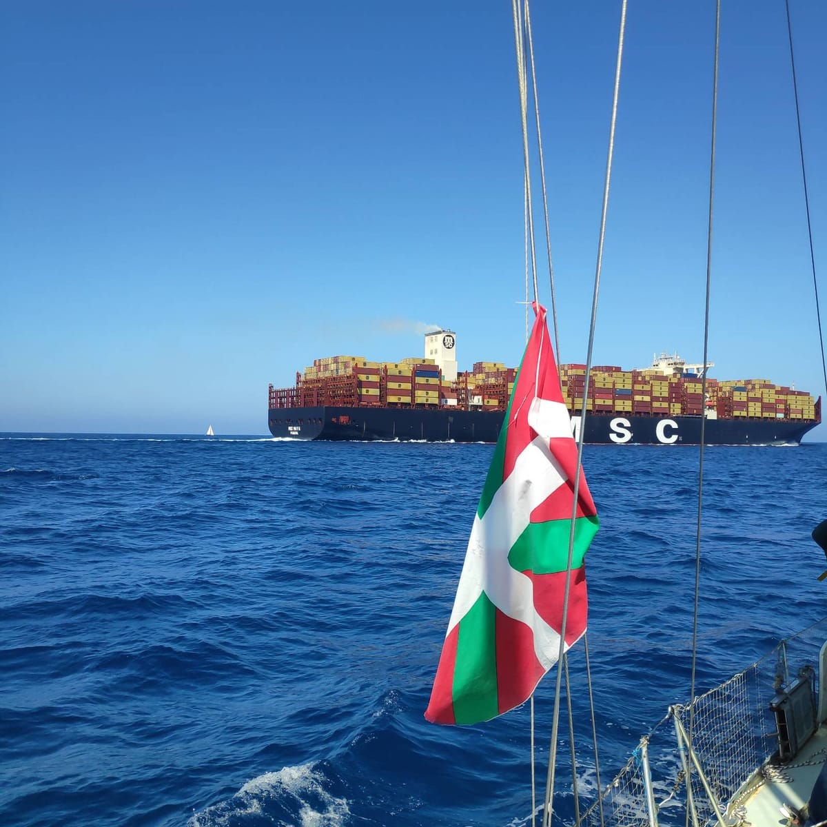 El MSC Maya desde la Global Sumud Flotilla. Foto: Cedida