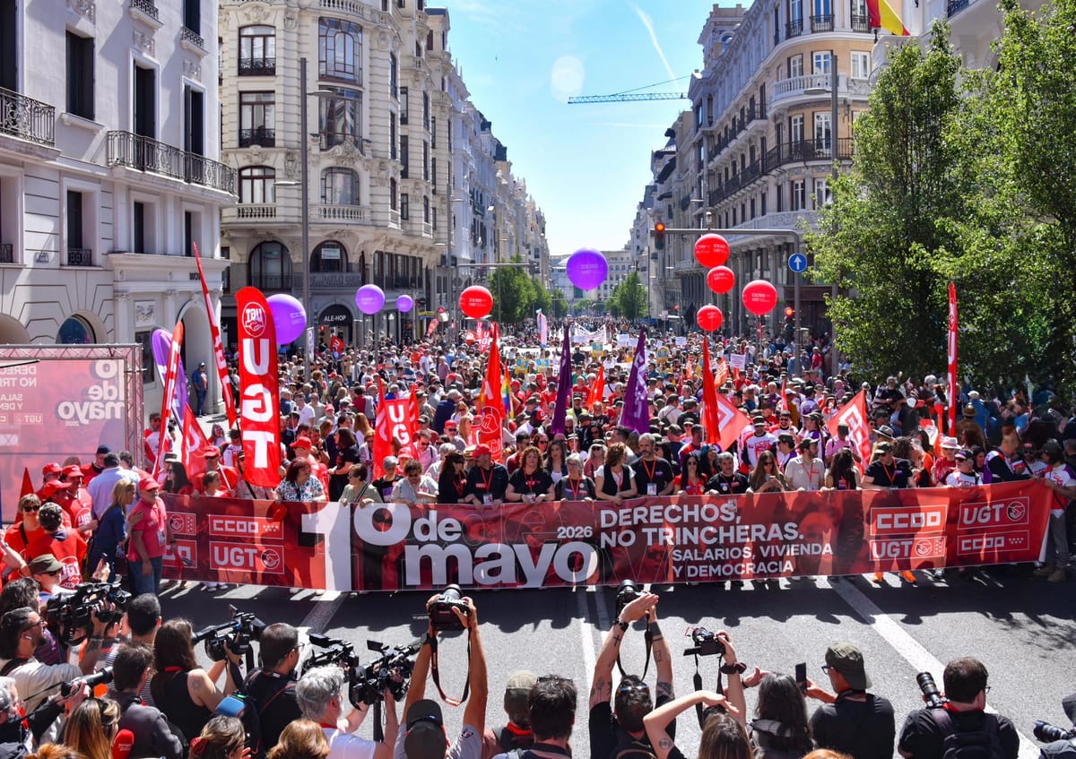 Manifestación del 1 de mayo de 2026 de los sindicatos mayoritarios en Madrid. Foto: vía @UGTMadrid (X)