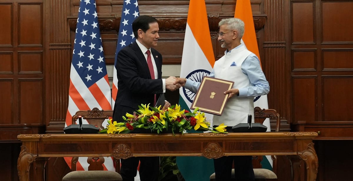 Marco Rubio y S. Jaishankar, durante la firma del acuerdo en Nueva Delhi. Foto: The Financial Express