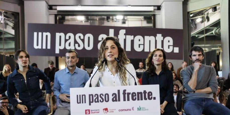 La coordinadora general de Movimiento Sumar, Lara Hernández, en un acto reciente del grupo plurinacional. Foto: Dani Duch-lavanguardia.com