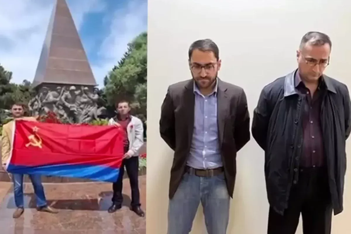 Comunistas azeríes detenidos por marchar con banderas soviéticas. Foto: vía caliber.az