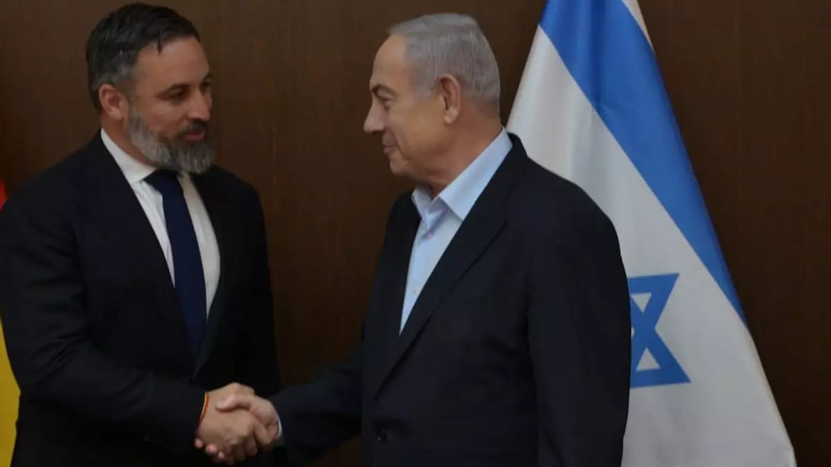 Imagen de archivo de Santiago Abascal, presidente de Vox, Santiago Abascal, reunido con el primer ministro israelí, Benjamín Netanyahu. Foto: Vox