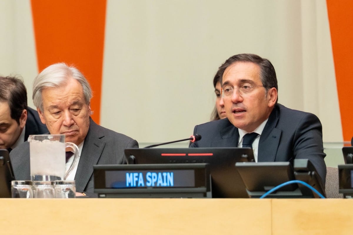 El ministro de Exteriores español José Manuel Albares en la ONU. Foto: @jmalbares (X)
