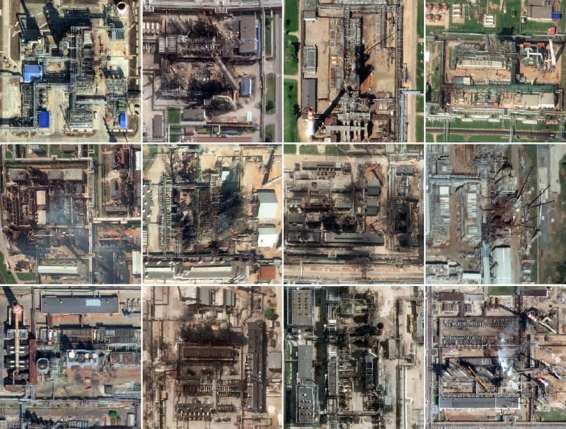 Imágenes aéreas de ataques ucranianos a refinerías rusas. Foto: Washington Post. 