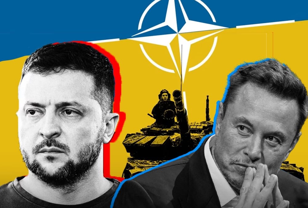 Imagen de archivo del presidente ucraniano Volodimir Zelensky y el oligarca Elon Musk. Ilustración: SOMTOM.