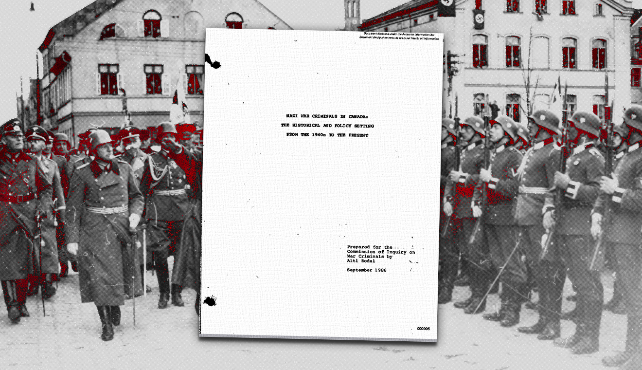 Gráfico reunido por The Maple con la imagen de tropas nazis y la captura de pantalla de la portada del Informe Rodal.