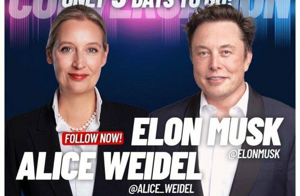 Elon Musk promueve a la líder de la ultraderecha alemana Alice Weidel en una entrevista en X